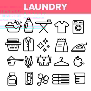 Laundry Line Icon Set Vector. Washing Machine. Clean Dry Cotton. Cloth Laundry Pictogram. Thin Outline Web Illustration vector