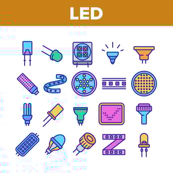 Led Lamp Equipment Collection Icons Set Vector