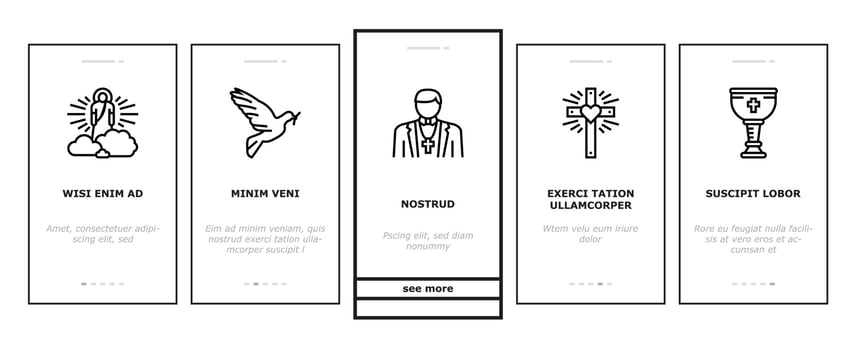 Christianity Religion Church Onboarding Icons Set Vector