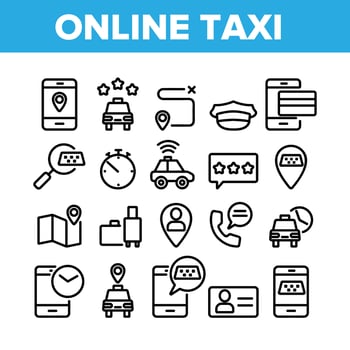 Online Taxi Collection Elements Icons Set Vector