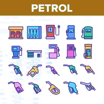 Petrol Station Tool Collection Icons Set Vector