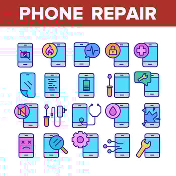 Phone Repair Service Collection Icons Set Vector