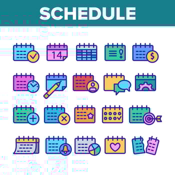 Schedule Collection Elements Icons Set Vector