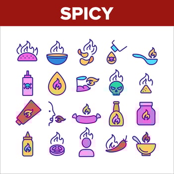 Spicy Sauce And Food Collection Icons Set Vector