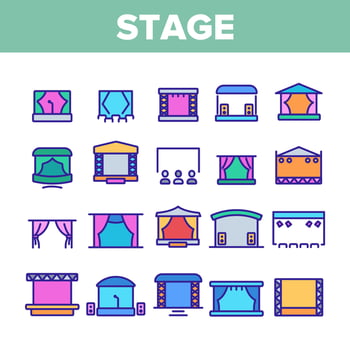 Stage Construction Color Icons Set Vector