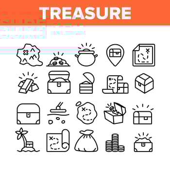 Treasure Pirate Gold Collection Icons Set Vector