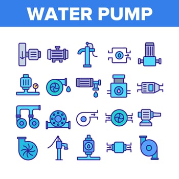 Water Pump Equipment Collection Icons Set Vector