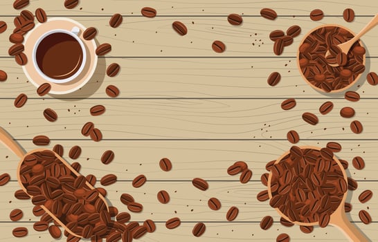 Coffee Bean on Wood Plank Concept vector