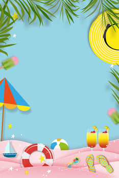 Summer background with beach vacation holiday theme in pink wave layer and copy space,Vector flat lay paper cut of tropical summer design, palm leaf and cloud on blue sky background vector