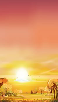 Autumn landscape forest with orange sky sunset,Vector Mid autumn natural in yellow foliage,Cartoon fall season at countryside with forest tree with sunrise,Natural banner for Web, Mobile Screen vector