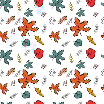 Autumn seamless pattern with abstract leaves in doodle style vector