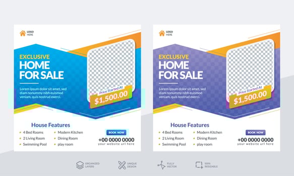 Home for sale - Real estate and interior design template - Social media post or banner design template vector