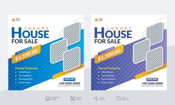 Home for sale - Real estate and interior design template - Social media post or banner design template vector