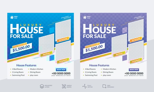 Home for sale - Real estate and interior design template - Social media post or banner design template vector