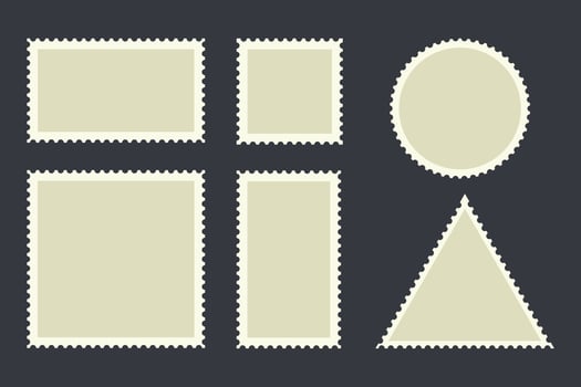 Set blank postage stamp template color editable. oothed border mailing postal sticker vector sign isolated on white background illustration for graphic and web design.