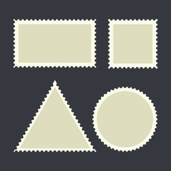 Set blank postage stamp template color editable. oothed border mailing postal sticker vector sign isolated on white background illustration for graphic and web design.
