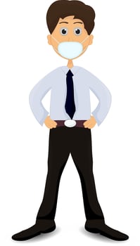 businessman cartoon caracter wearing masker to avoid virus and smoke vector