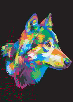 colorful wolf head with cool isolated pop art style backround. vector