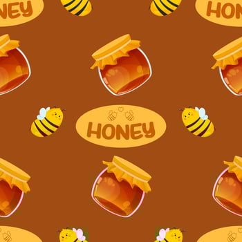 Seamless pattern with jar of honey and bees, logo for honey production, pattern for packaging honey products vector