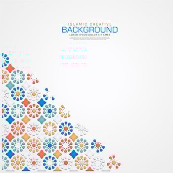 Islamic design greeting card background template with ornamental colorful detail of floral mosaic islamic art ornament.Vector illustration. vector