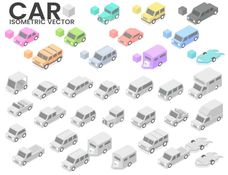 flat design illustration isometric vector of various type of car with flat color