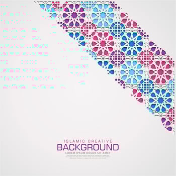 Islamic design greeting card background template with ornamental colorful detail of floral mosaic islamic art ornament.Vector illustration. vector