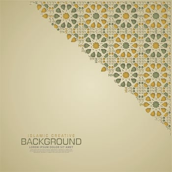 Islamic design greeting card background template with ornamental colorful detail of floral mosaic islamic art ornament.Vector illustration. vector