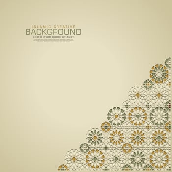 Islamic design greeting card background template with ornamental colorful detail of floral mosaic islamic art ornament.Vector illustration. vector