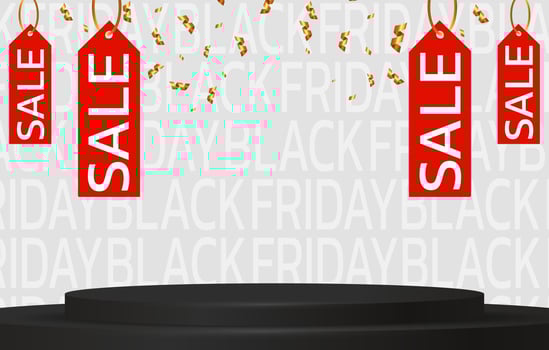 Black Friday Super Sale. Banner, poster on dark background. podium for sale vector