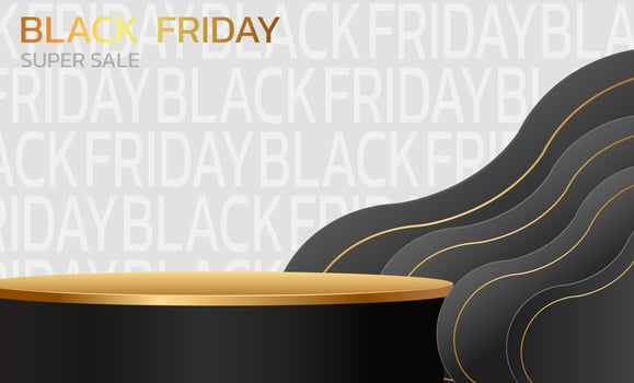 Black Friday Super Sale. Banner, poster on dark background. podium for sale vector