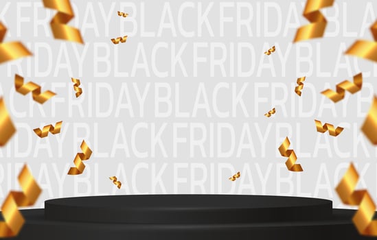 Black Friday Super Sale. Banner, poster on dark background. podium for sale vector