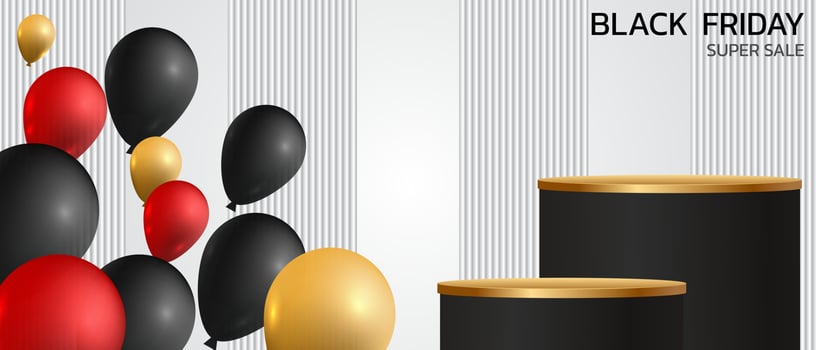 Black Friday Super Sale. Banner, poster on dark background. podium for sale vector