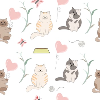 seamless pattern with cute cat background vector