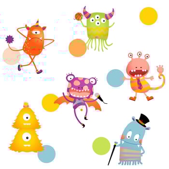 Vector Baby or Kids Design Elements, Colorful Happy Monster Set.