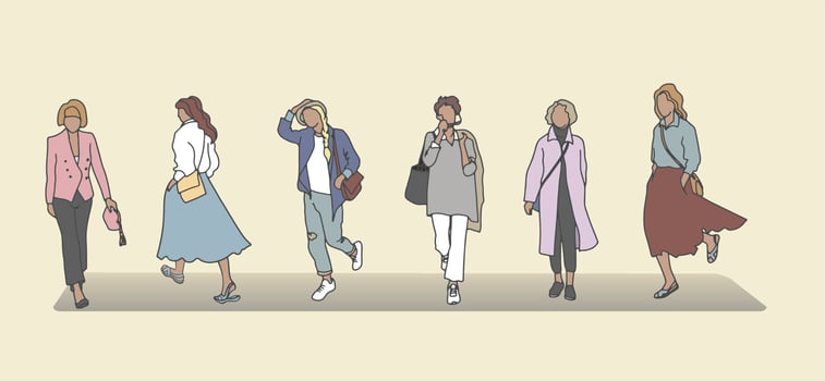 Casual happy people vector illustration. Cartoon different characters , persons wearing various stylish clothes in casual style