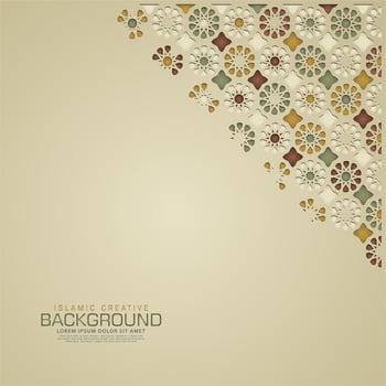 Islamic design greeting card background template with ornamental colorful detail of floral mosaic islamic art ornament.Vector illustration. vector