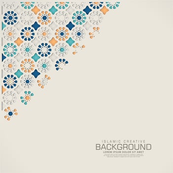 Islamic design greeting card background template with ornamental colorful detail of floral mosaic islamic art ornament.Vector illustration. vector