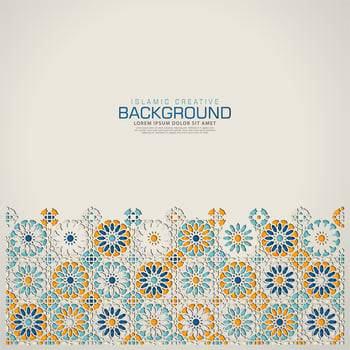 Islamic design greeting card background template with ornamental colorful detail of floral mosaic islamic art ornament.Vector illustration. vector