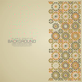Islamic design greeting card background template with ornamental colorful detail of floral mosaic islamic art ornament.Vector illustration. vector
