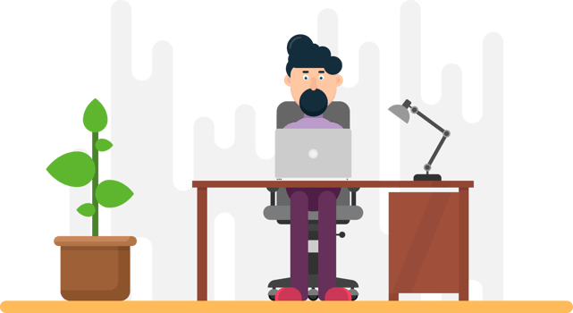 Businessman working at desk vector design png