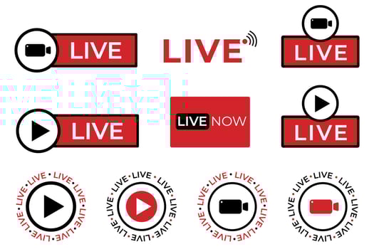 Collection of Live streaming symbol for web and app. Live stream icon set. Flat vector illustration