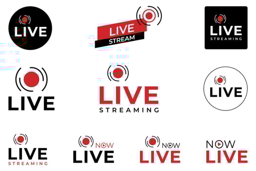 Collection of Live streaming symbol for web and app. Live stream icon set. Flat vector illustration