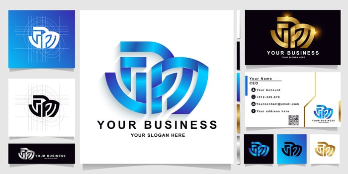 Letter Jam or JPM monogram logo template with business card design vector