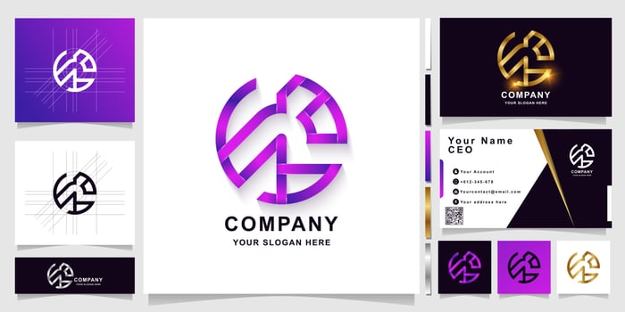 Letter Eba or Eab monogram logo template with business card design vector