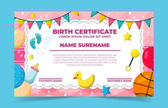 Born Day Certificate Template vector