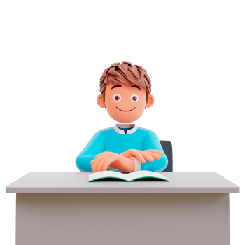Serious young student reading a book preparing the exam education and learning concept, 3d illustration png