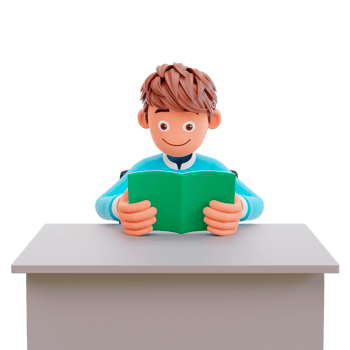 Serious young student reading a book preparing the exam education and learning concept, 3d illustration png