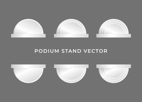 Simple podium stand 3D vector whit white shape. Background or frame are different step on grey background. The podium can be put text or product on the podium.