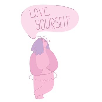 Attractive overweight lady. Female cartoon character. My body my rules. Body positive. Plus size woman. love yourself. Movement against a ban on Abortion. Trendy Modern Woman to support women rights. vector