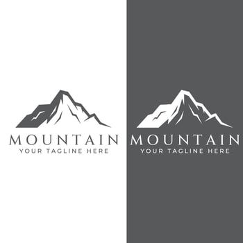 Mountain landscape view, minimalistic design. Logo for photographers, climbers and adventurers. Editing using vector illustration.